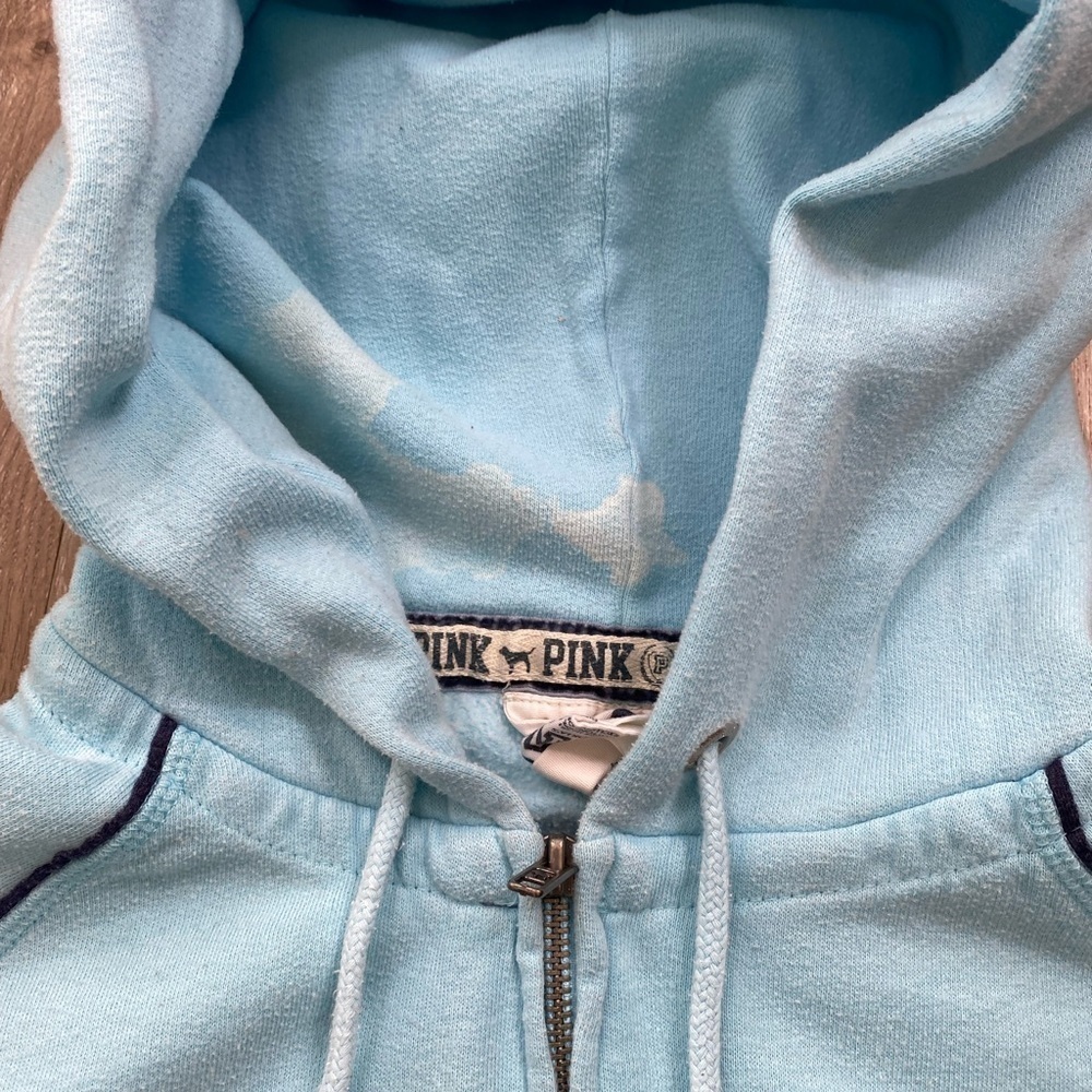 Vintage Y2K 00βs 08β PINK Victoria's Secret Light Blue Peace Sign Zip Up Hoodie - Picture 12 of 16